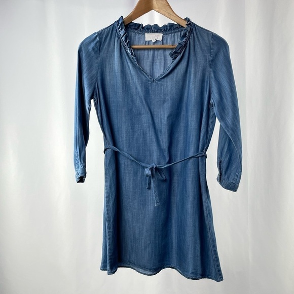 Bella Dahls Girls Ruffle Neck Long Sleeve Dress with Belt in Blue Size 10 - Picture 2 of 7